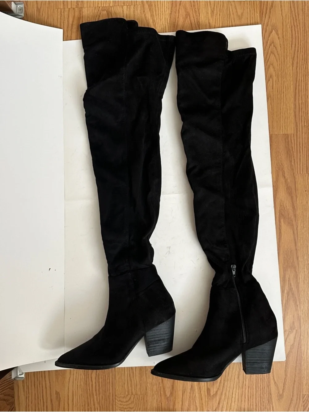 Lulu's Women's Black Suede Over-the-Knee Zip Up Block Heel Boots Size 7 - Picture 2 of 10